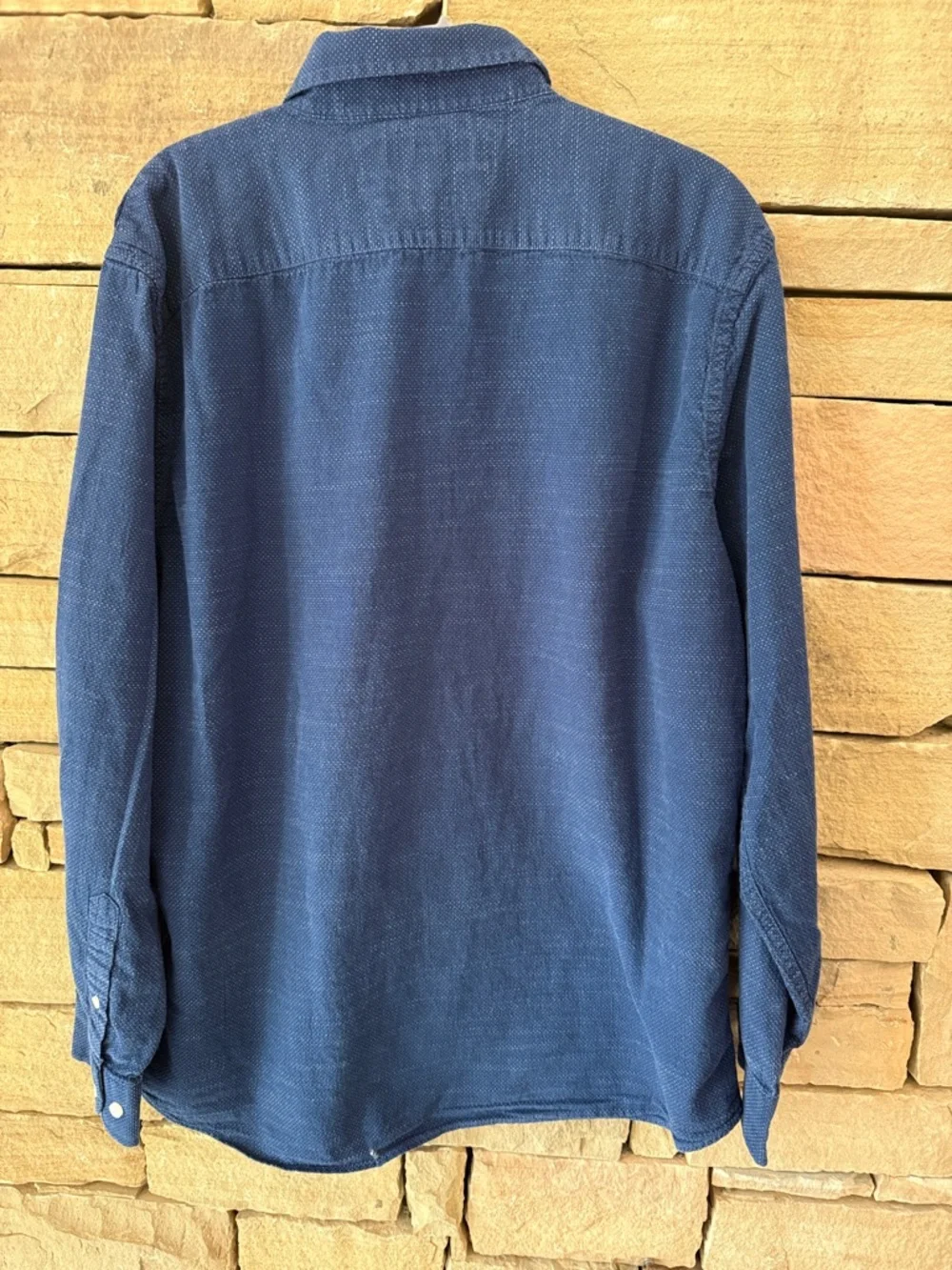Mens Banana Republic Indigo Textured Long-Sleeve Button-Down Shirt, Tiny Flaw